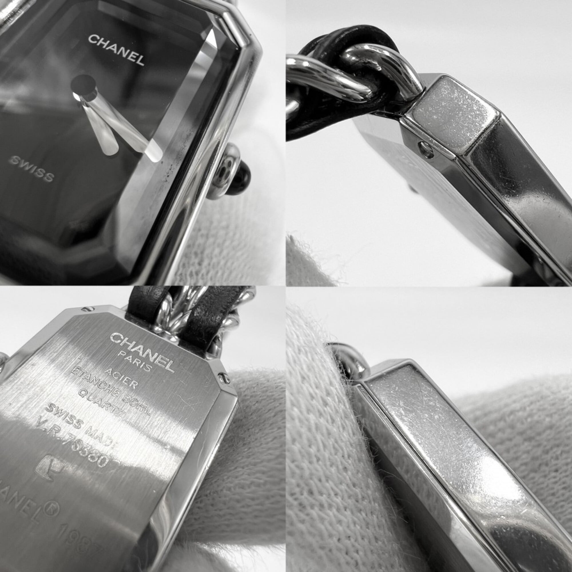 Chanel Ladies' Premiere L Watch, Battery-Powered, Black Dial, Stainless Steel Quartz Movement, Silver/Black Strap — Good