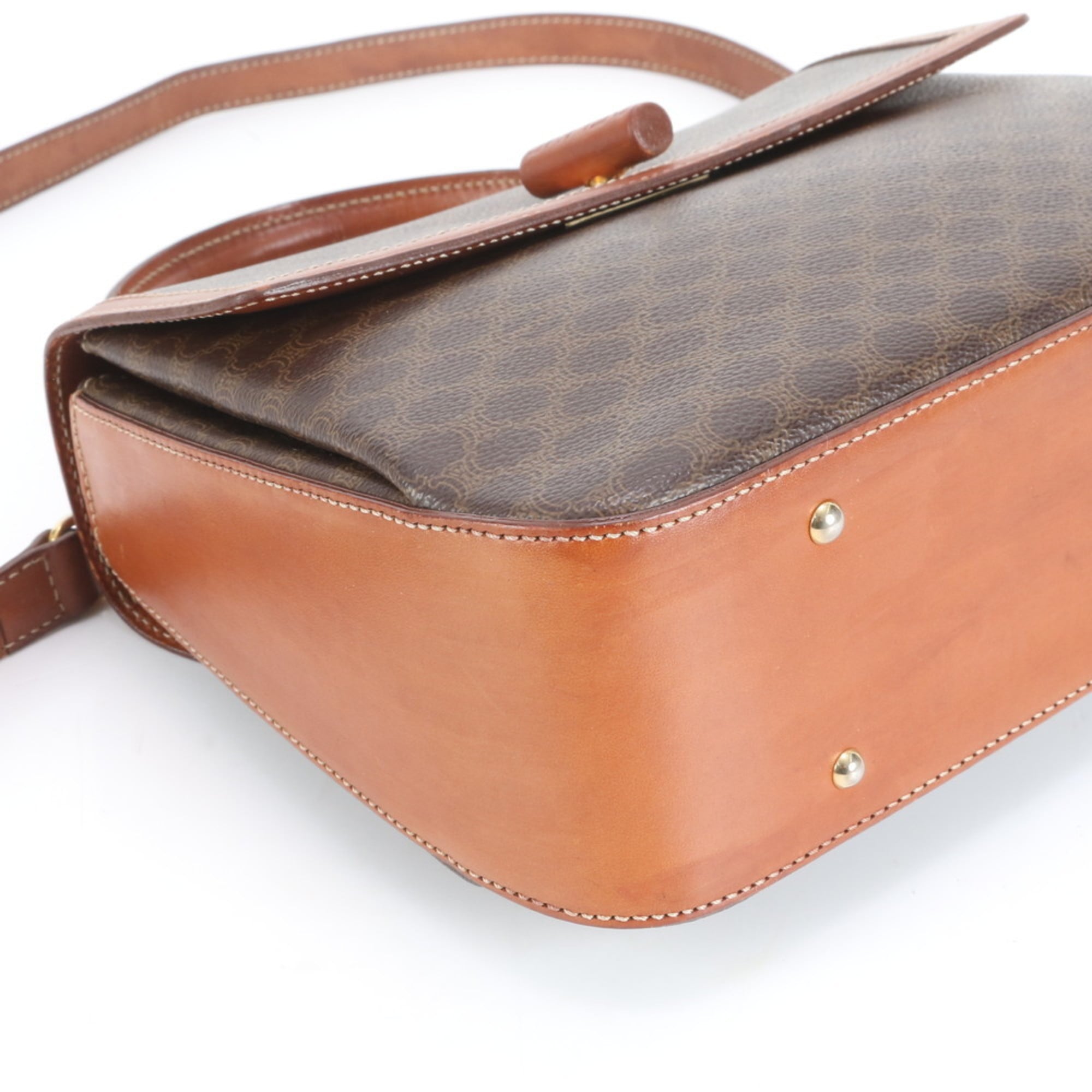 Celine Macadam Leather 2-Way Shoulder Bag/Handbag Brown Women's