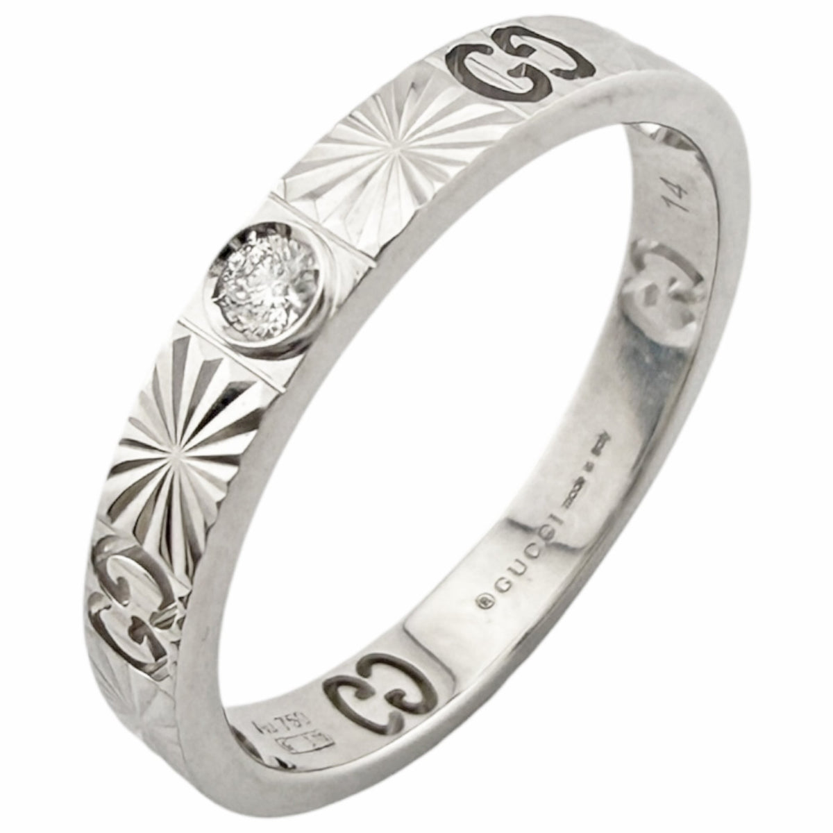 Gucci Icon Heart Ring, 18K White Gold, Diamond, Women's — Like New