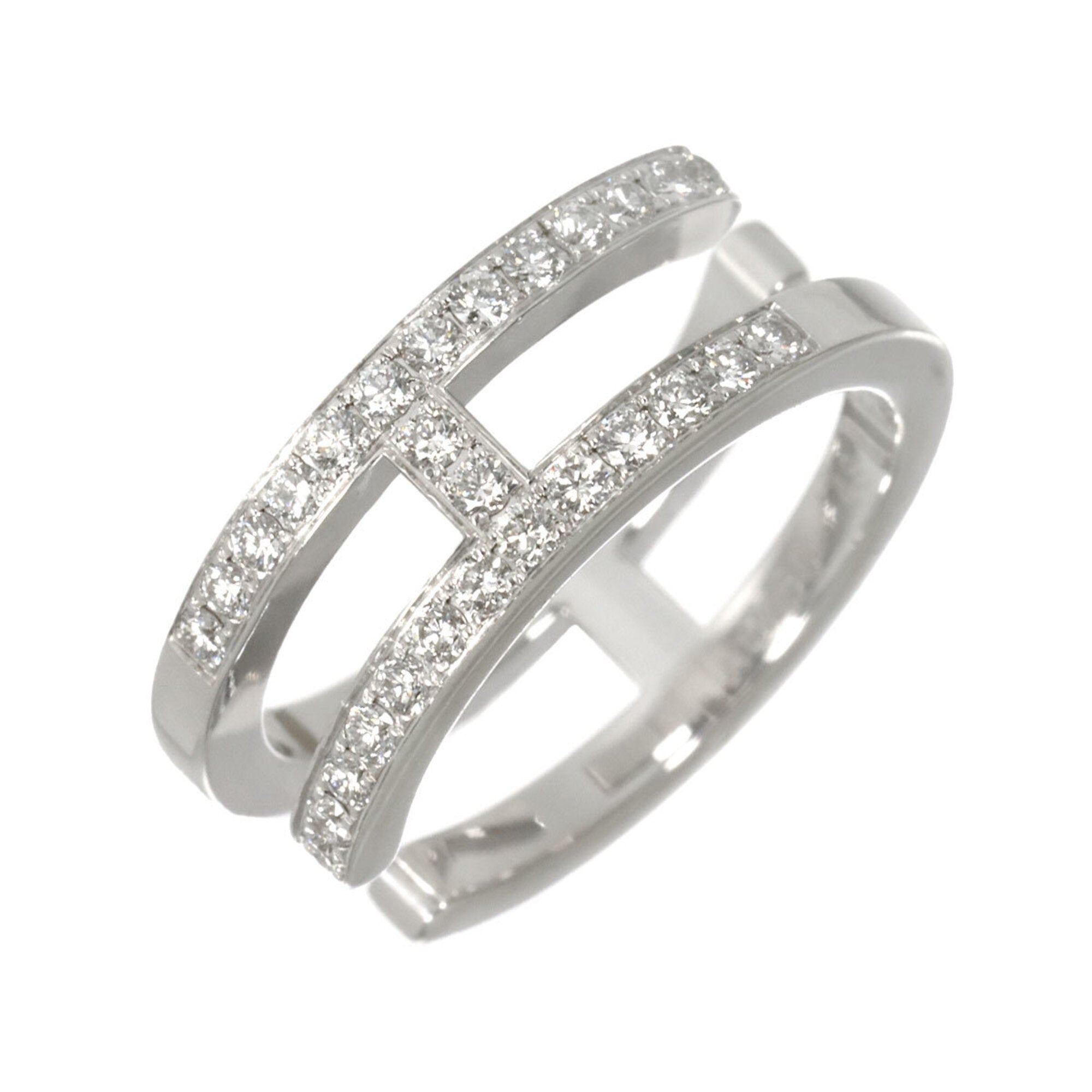Hermes Ariane Chaine d'Ancre #48 Ring with Diamonds, 18K White Gold (750) — Like New