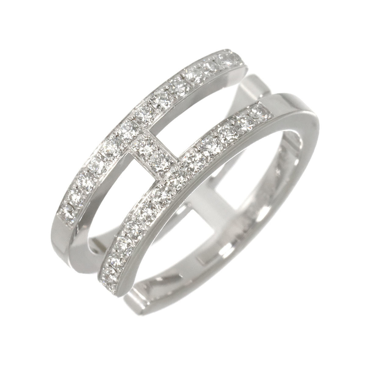 Hermes Ariane Chaine d'Ancre #48 Ring with Diamonds, 18K White Gold (750) — Like New