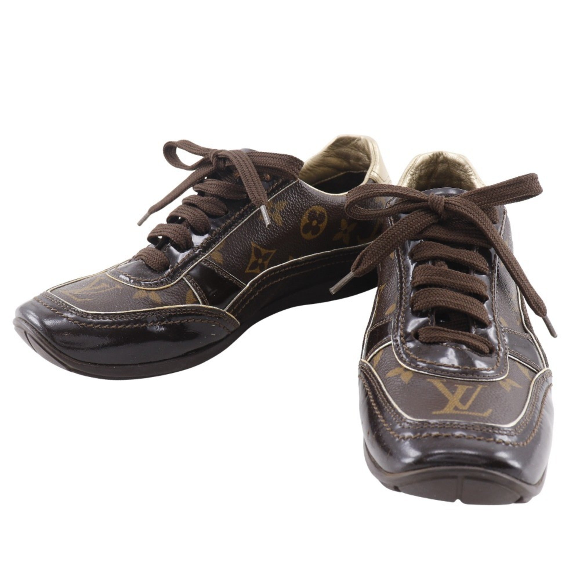 Louis Vuitton Low-Cut Sneakers, Monogram Canvas x Patent Leather, Brown, Women's