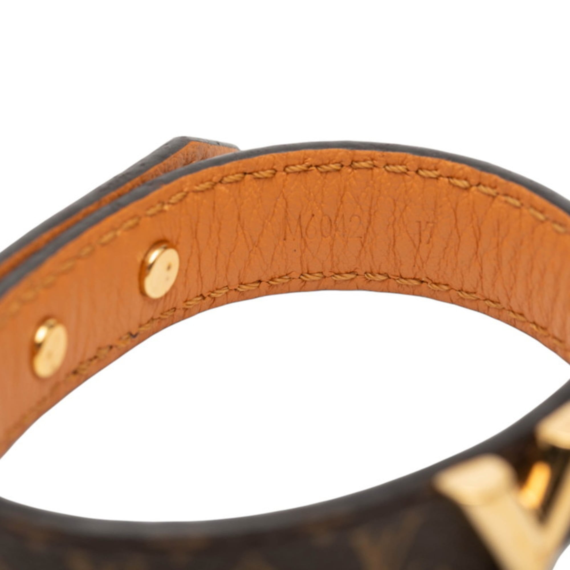 Louis Vuitton Monogram Essential V Bracelet, Size 17, M6042G, Brown Gold Plated, Women's, LOUIS VUITTON