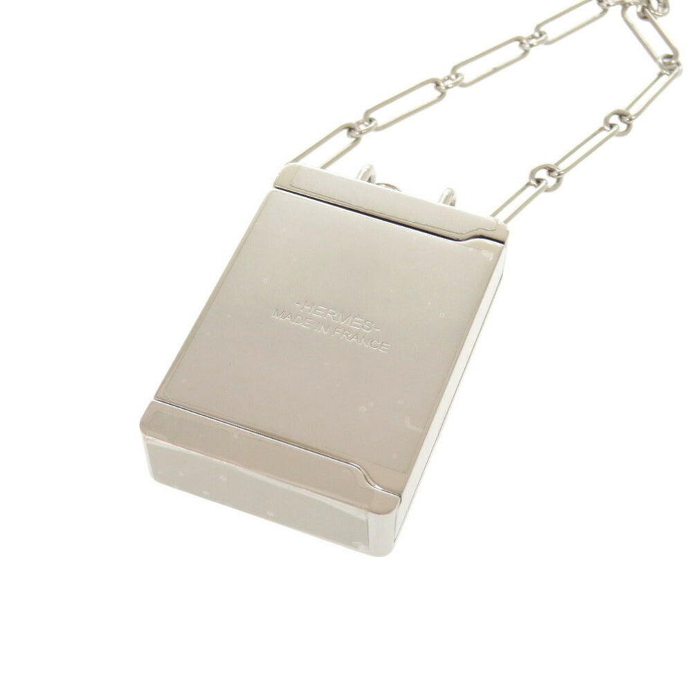 Like new Hermes Boite a Reve pendant metal silver navy necklace 1421HERMES — Like New