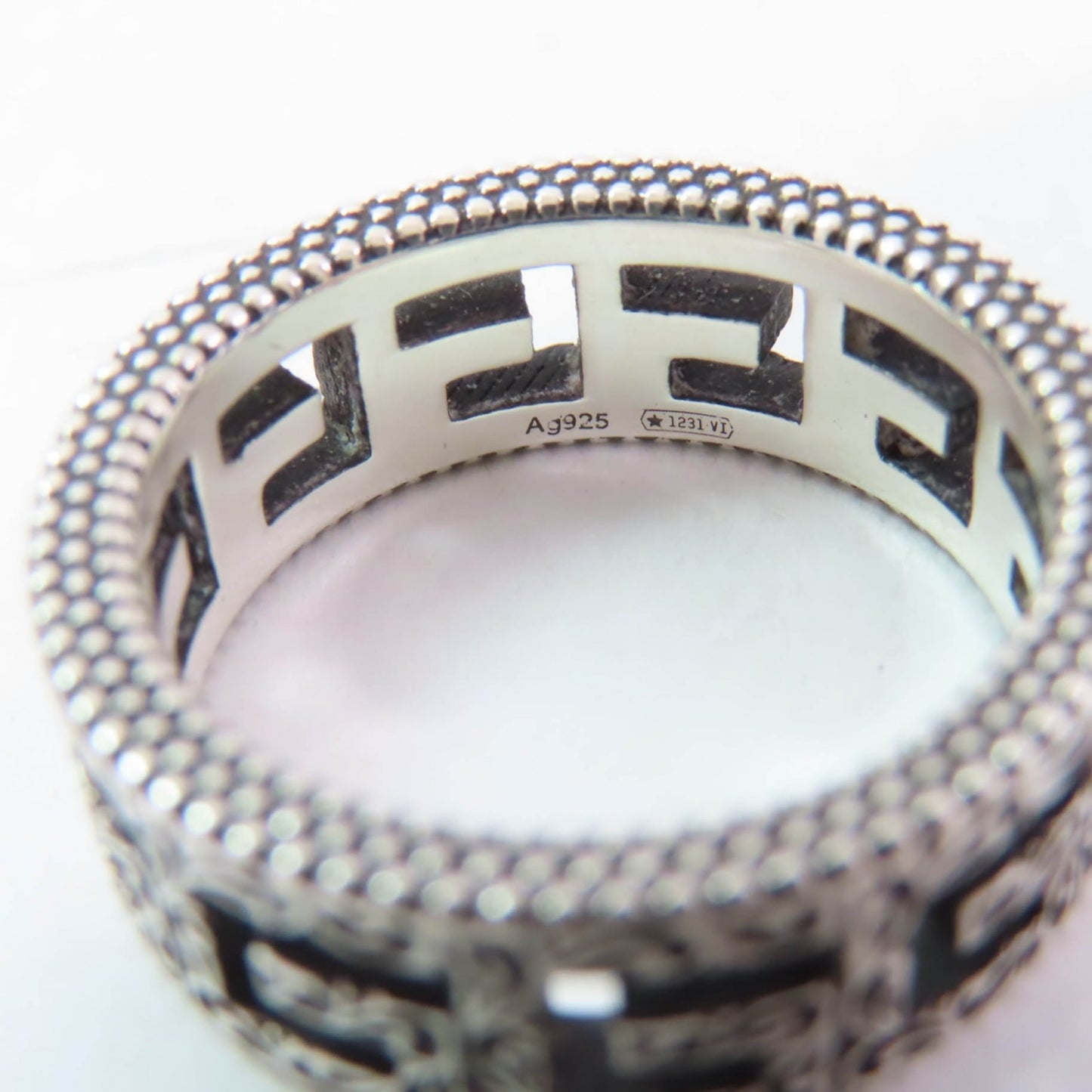 GUCCI Arabesque Square G AG925 Silver Ring, Size 11, Comes with Box and Dust Bag, Made in Italy, Weight 4.4g, Women's