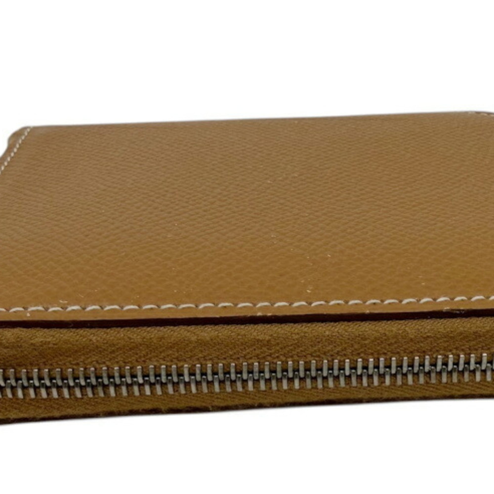 HERMES Azap Compact Silk-in Epson Gold D Stamp 2019 Wallet/Coin Purse Leather Brown Women's/Men's