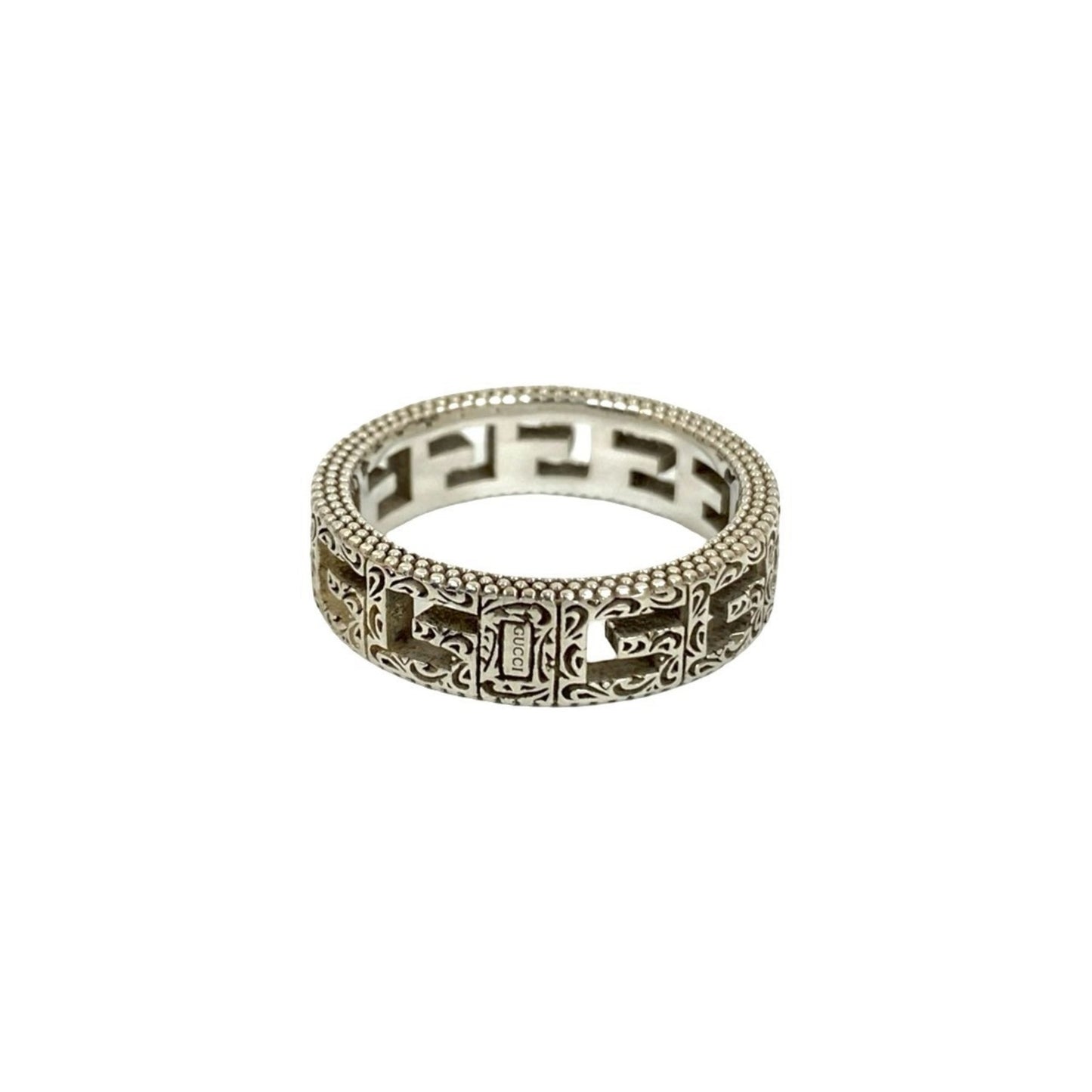 GUCCI Square G Arabesque Sterling Silver Ring, Men's Accessory, 32062