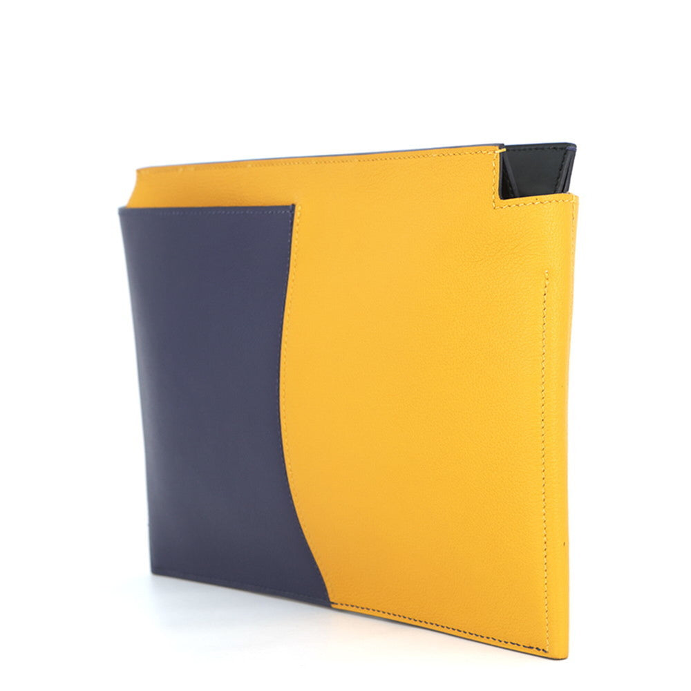 Hermes Clutch Bag Necto Jaune Ambre Blue Ancre Black Evercolor Box Calf C Stamp Men's Handbag HERMES — Like New