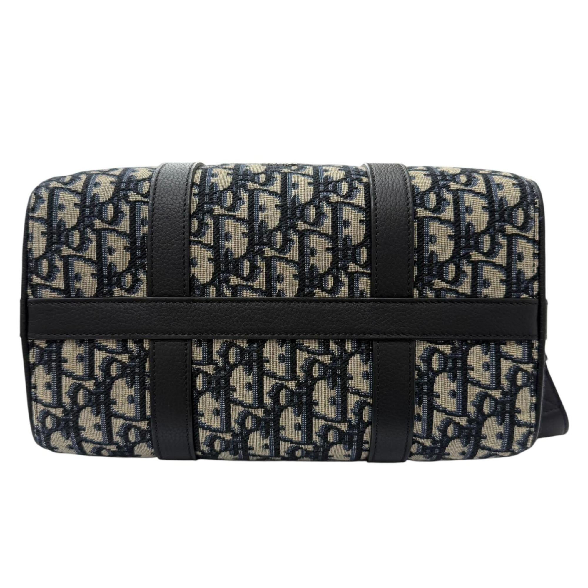 DIOR Homme 1ADDU114 Lango 26 Leather Oblique Jacquard Saddle 2-Way Shoulder Bag, Beige/Navy, Made in Italy, Men's, with Dust Bag — Like New