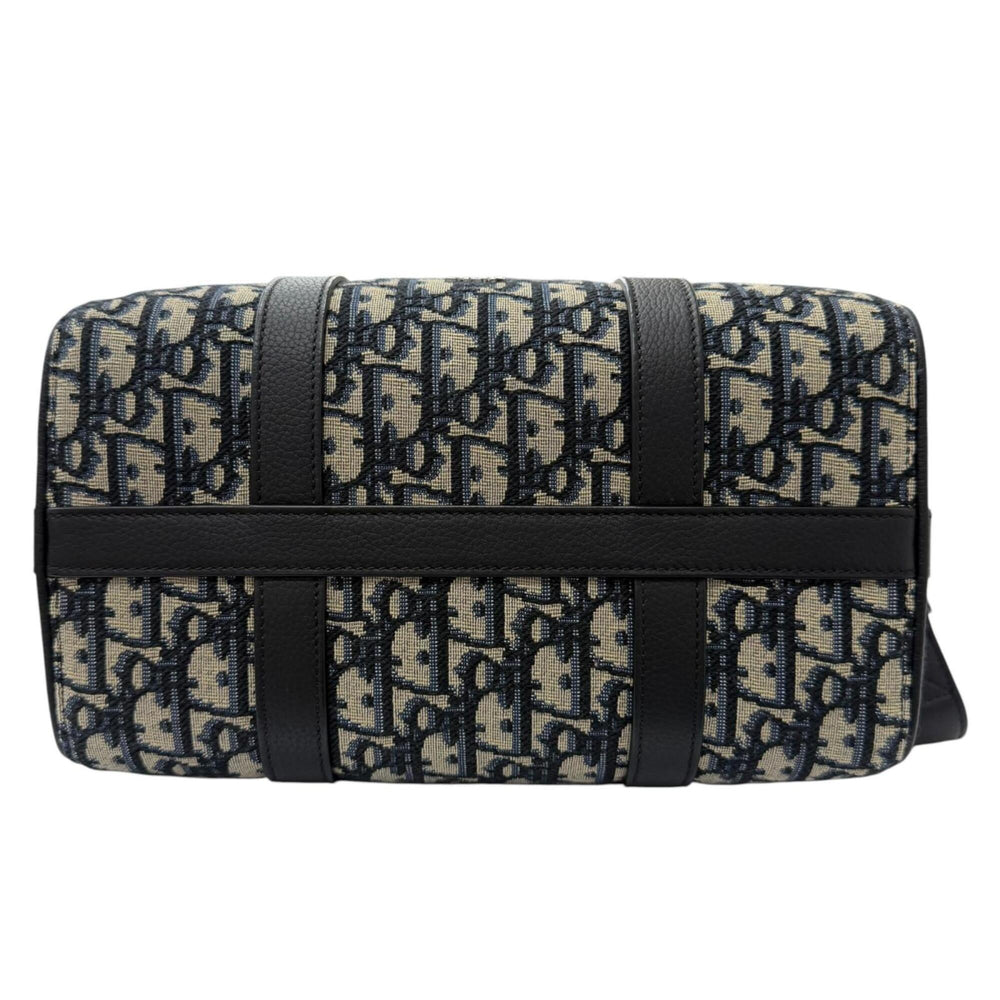 DIOR Homme 1ADDU114 Lango 26 Leather Oblique Jacquard Saddle 2-Way Shoulder Bag, Beige/Navy, Made in Italy, Men's, with Dust Bag — Like New