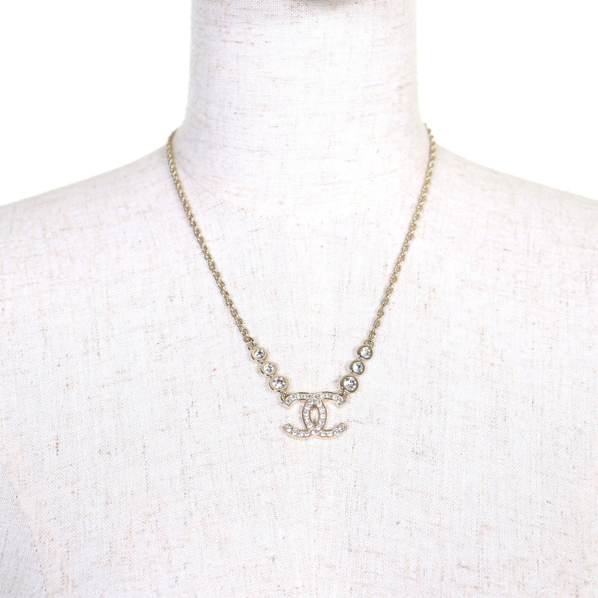 CHANEL (2025 model) B25S Coco Mark Rhinestone Chain Necklace, Gold, with Box, Women's — Like New