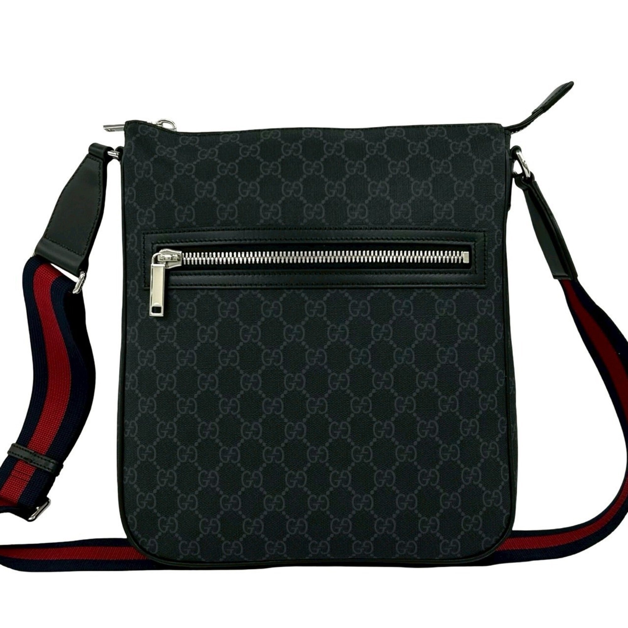 GUCCI Sherry Line GG Supreme Logo Pattern Leather Shoulder Bag Tote Black Navy Red 39987 — Like New