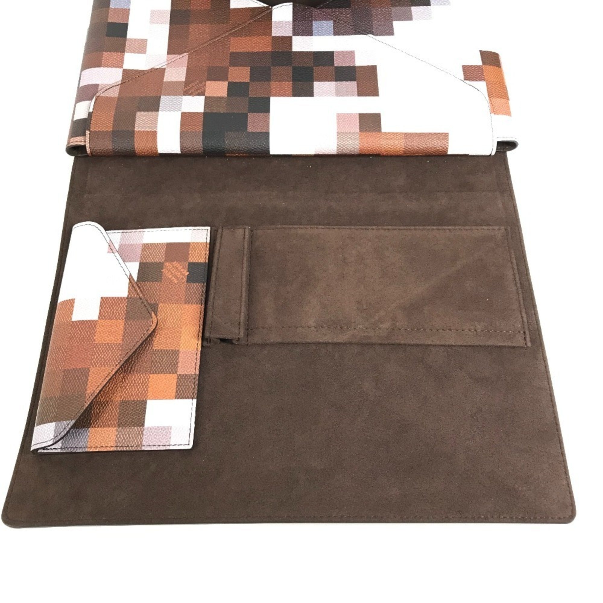 LOUIS VUITTON GI1137 Pixel Folder Mark Cowhide Bag Handbag Second Pouch Clutch Leather Men's Women's Brown Like New — Like New