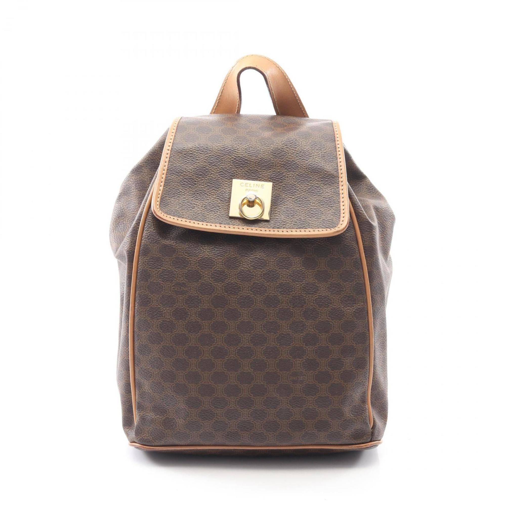 Celine Macadam Backpack, Coated Canvas and Leather, Women's, Brown