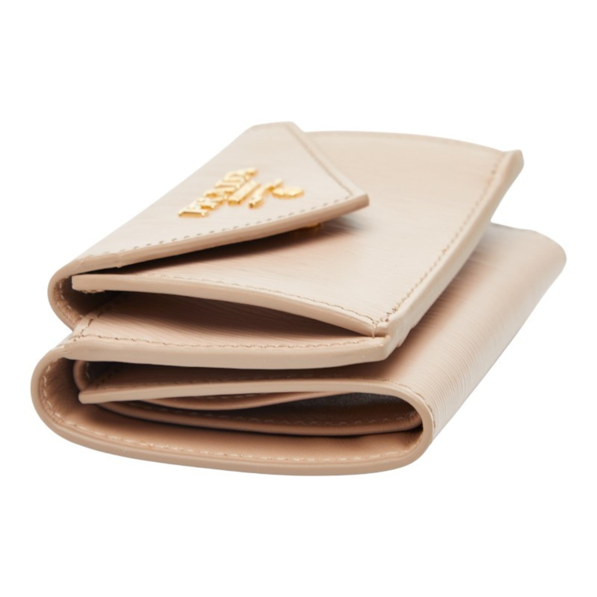 Prada Tri-fold Compact Wallet 1MH021 Beige Vitello Dino Leather Women's PRADA