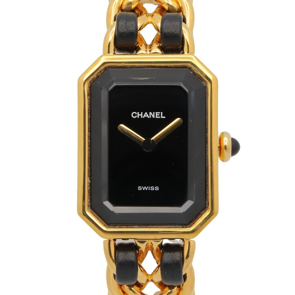 Chanel CHANEL Première S Watch, Gold Plated (GP), Leather Strap, Women's, Black, H0001 — Very Good