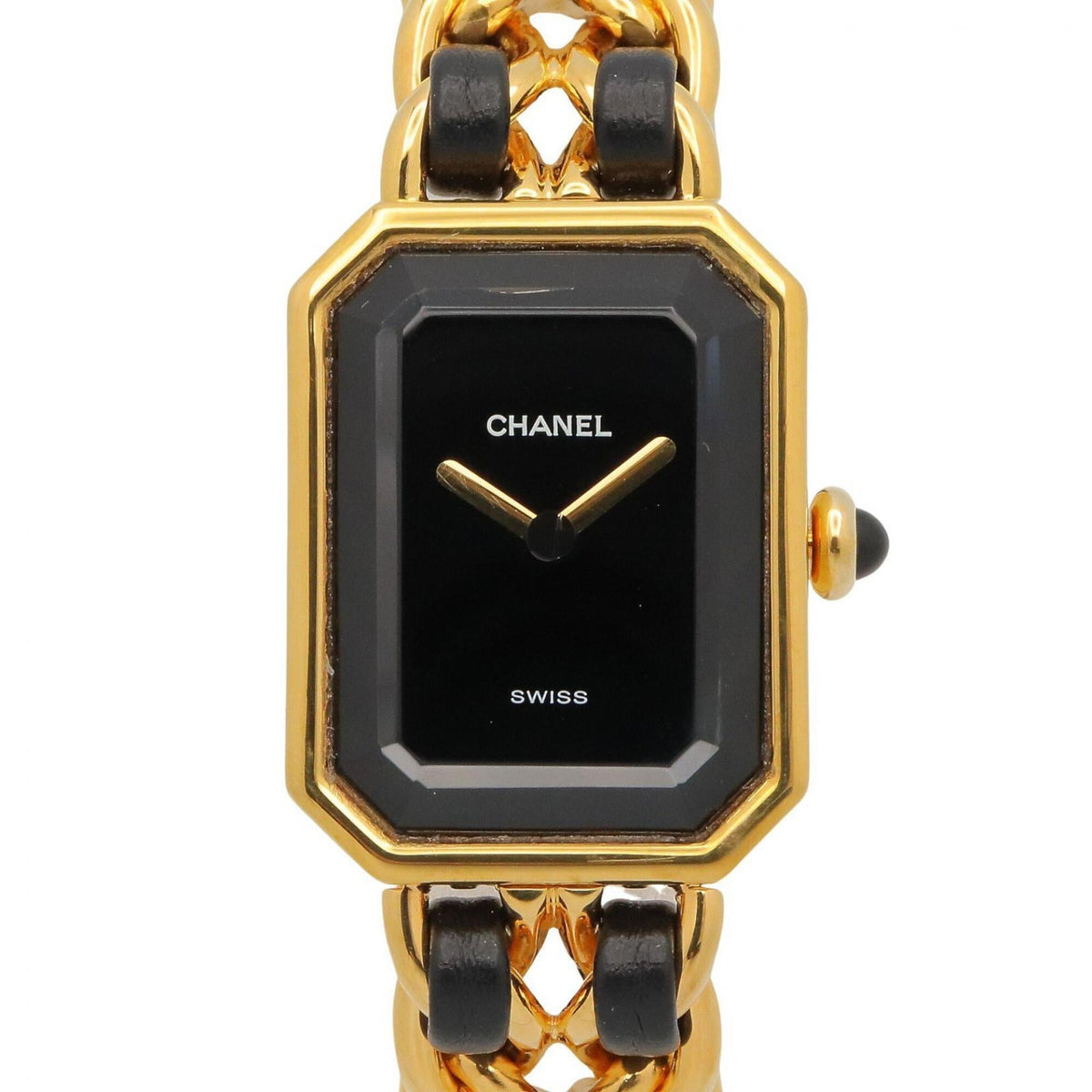 Chanel CHANEL Première S Watch, Gold Plated (GP), Leather Strap, Women's, Black, H0001 — Very Good