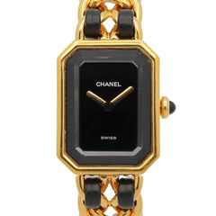 Chanel CHANEL Première S Watch, Gold Plated (GP), Leather Strap, Women's, Black, H0001 — Very Good