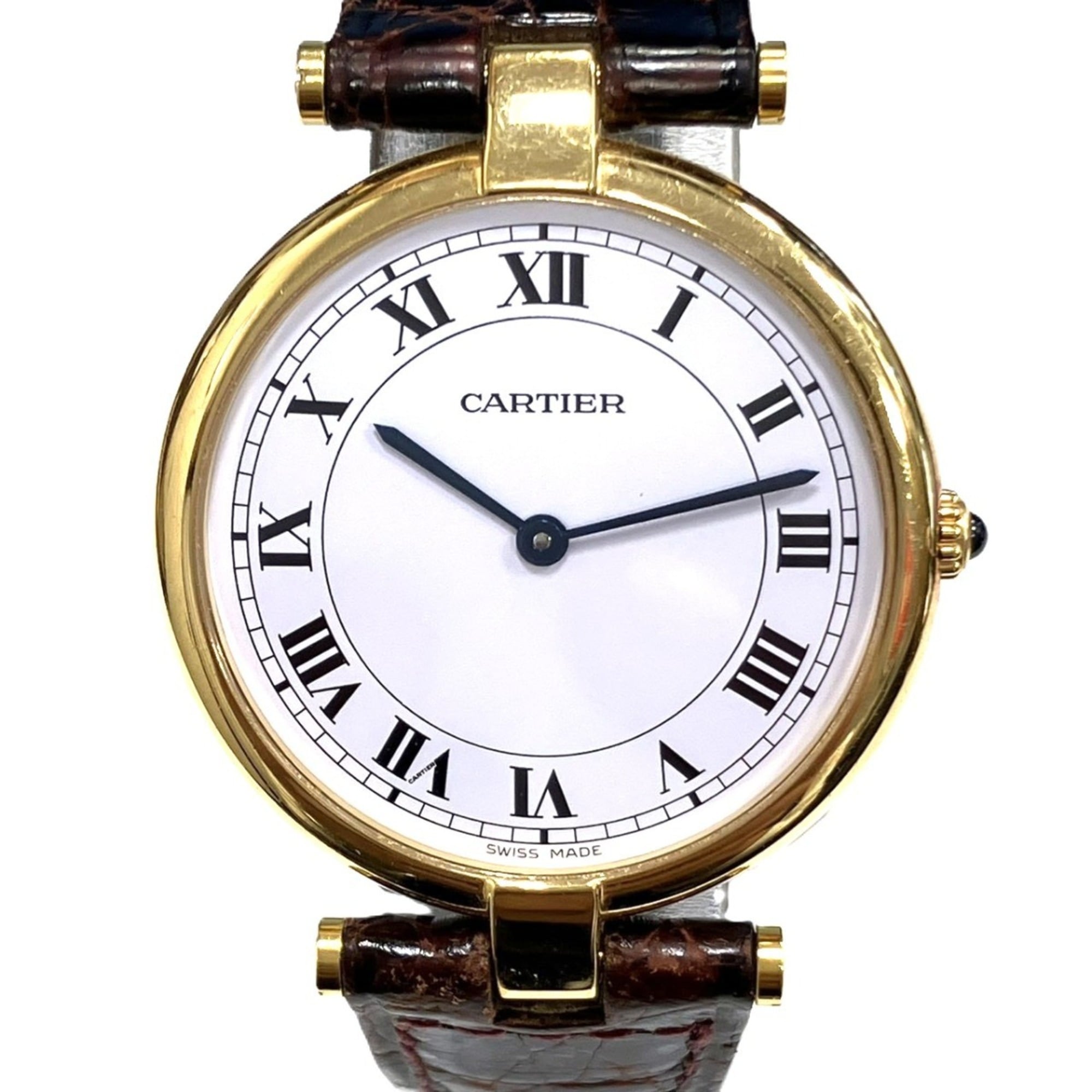 Cartier Vendome Louis LM Watch, Total Weight 25g, 18K Gold Leather Strap, Quartz Movement, White Dial, 81001 — Good