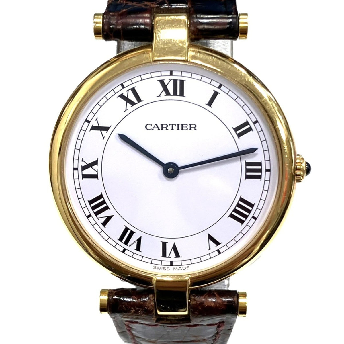 Cartier Vendome Louis LM Watch, Total Weight 25g, 18K Gold Leather Strap, Quartz Movement, White Dial, 81001 — Good