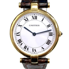 Cartier Vendome Louis LM Watch, Total Weight 25g, 18K Gold Leather Strap, Quartz Movement, White Dial, 81001 — Good