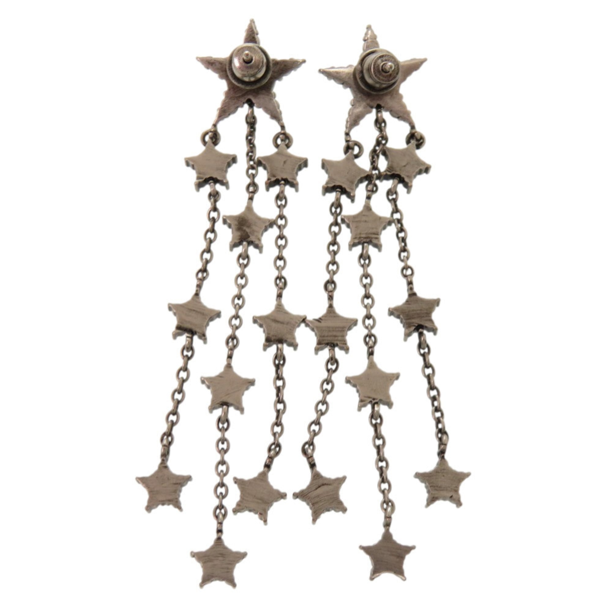 Christian Dior Star Motif CD Logo Stone Gunmetal Earrings Accessory 0872 — Like New