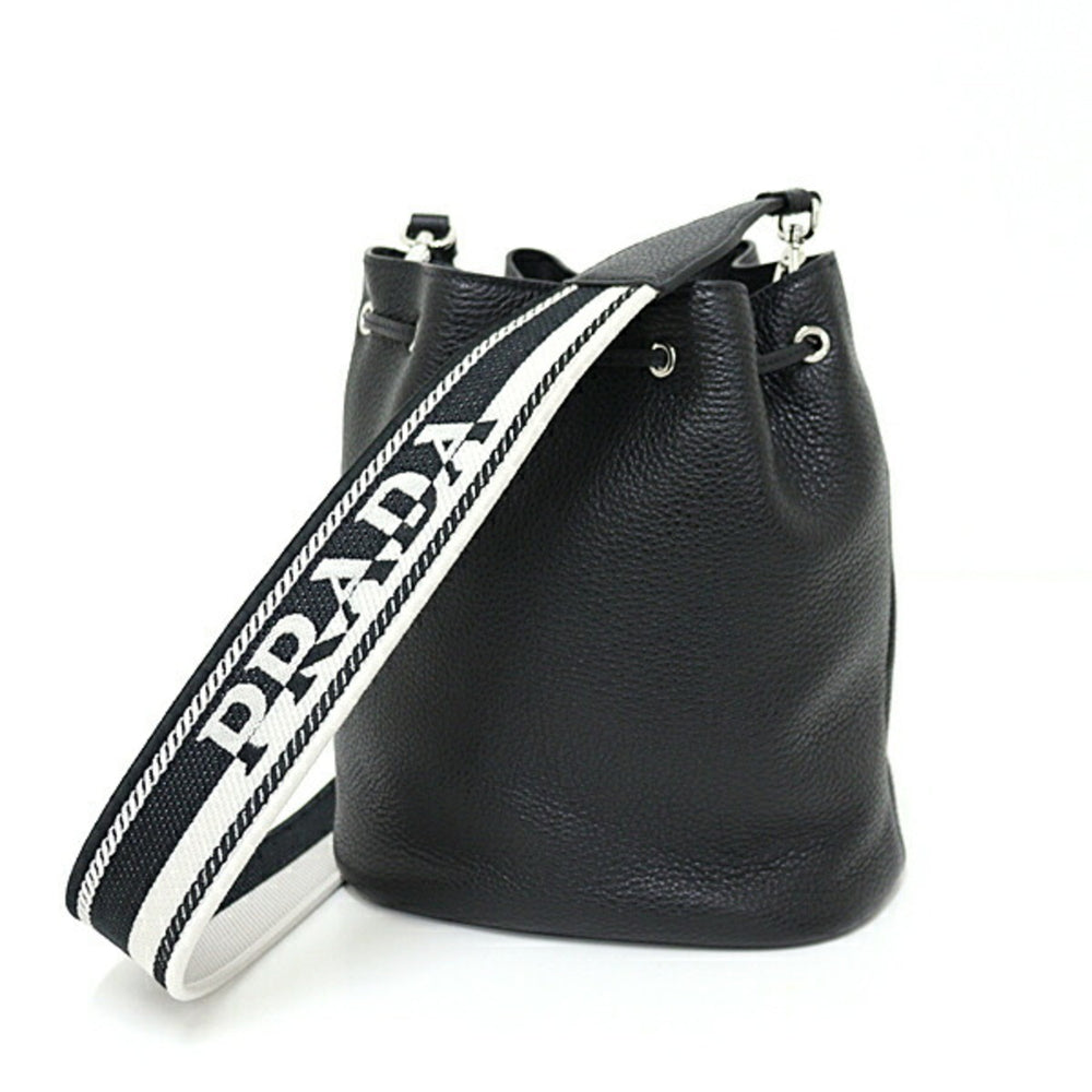 PRADA Prada Leather Shoulder Bag Black 1BE060 Bucket Unused — New - Store Return