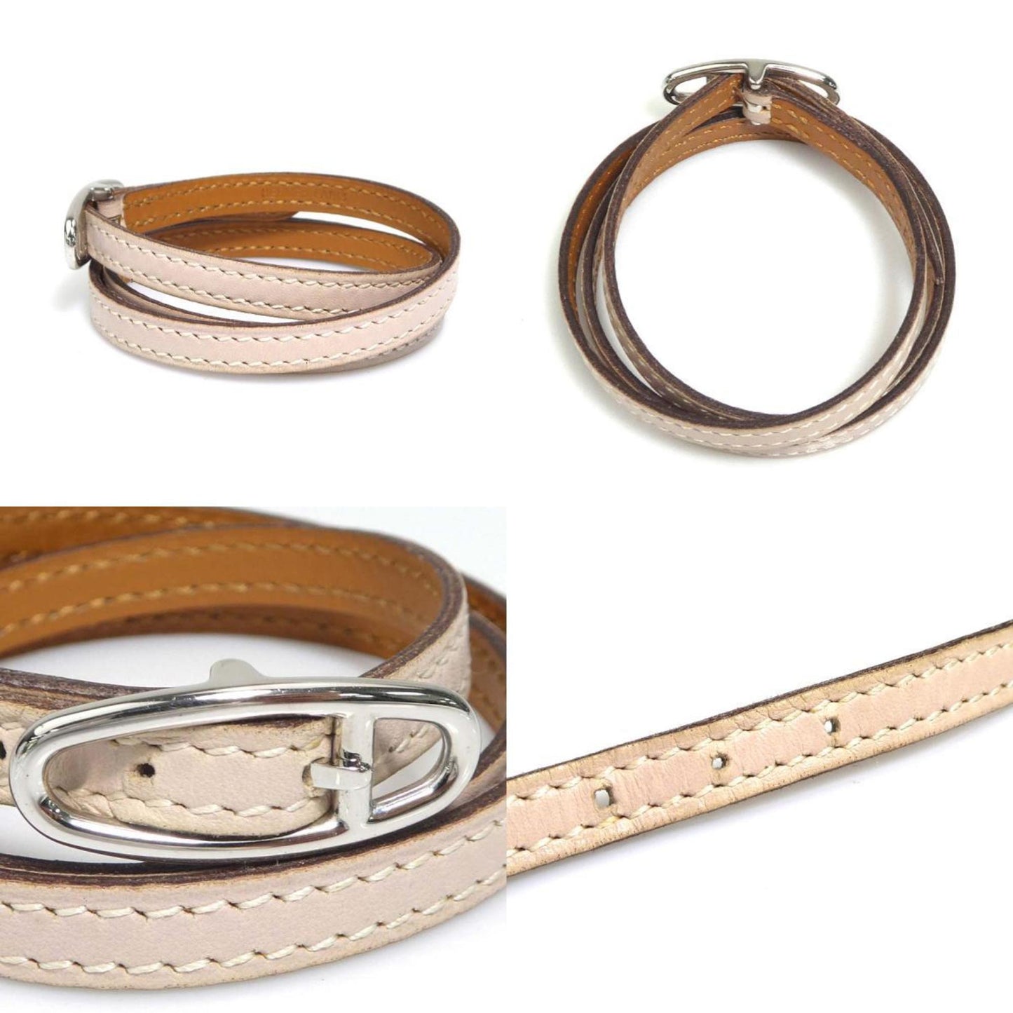 Hermès HERMES Bracelet Leather Metal Baby Pink Silver Women's e61109a