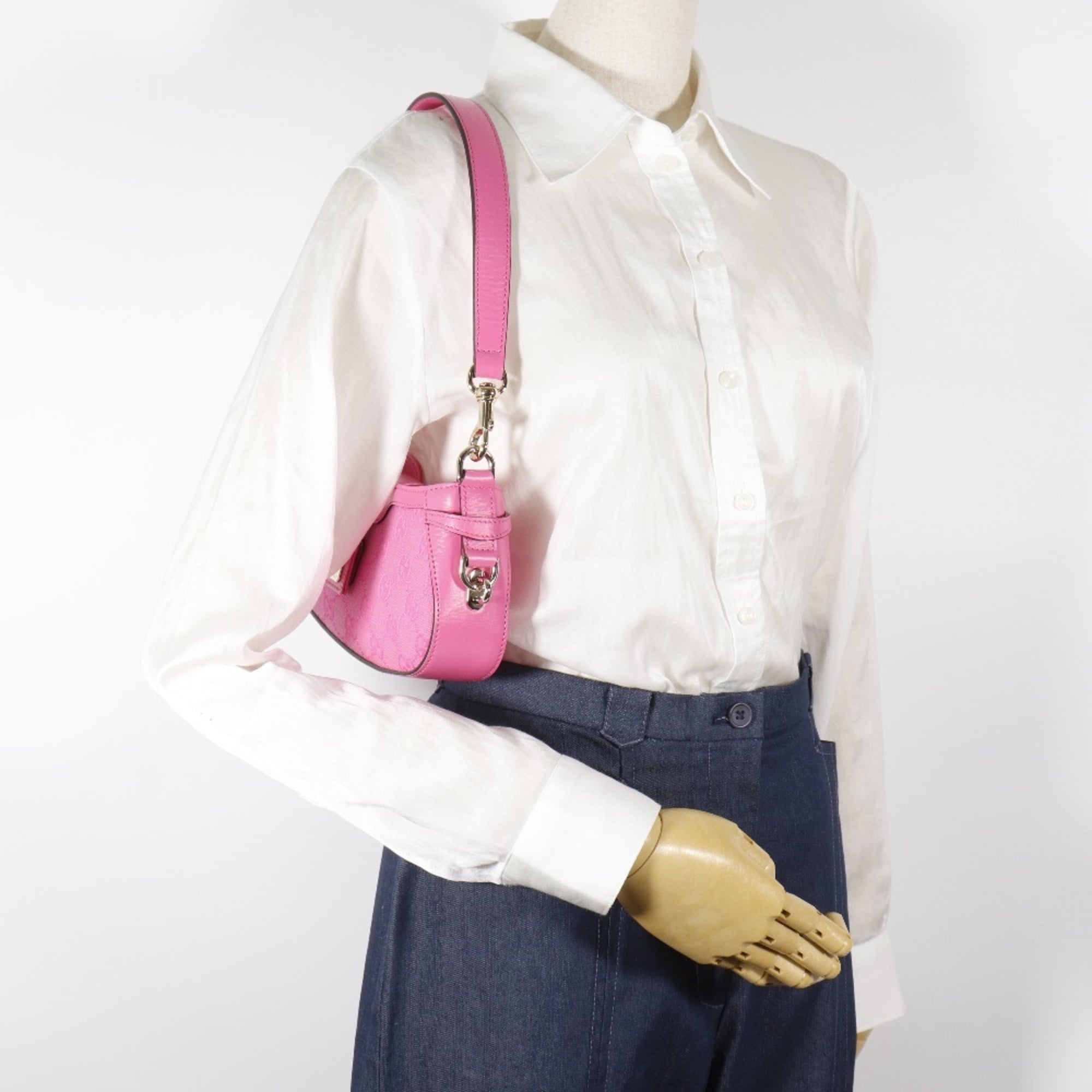 Gucci Moonside Mini Shoulder Bag 786035, GG Canvas, Pink, Zippered, Women's — Like New