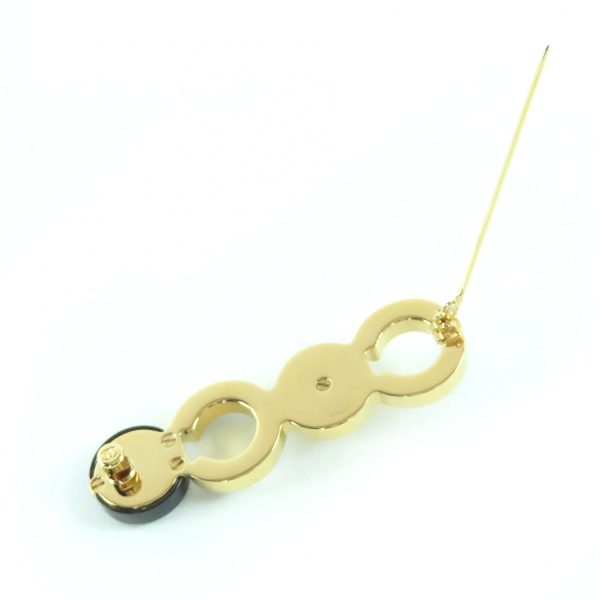 CHANEL B24B Coco Mark Brooch with Faux Pearls, Black and Gold, Box, Made in Italy, Women's — Like New