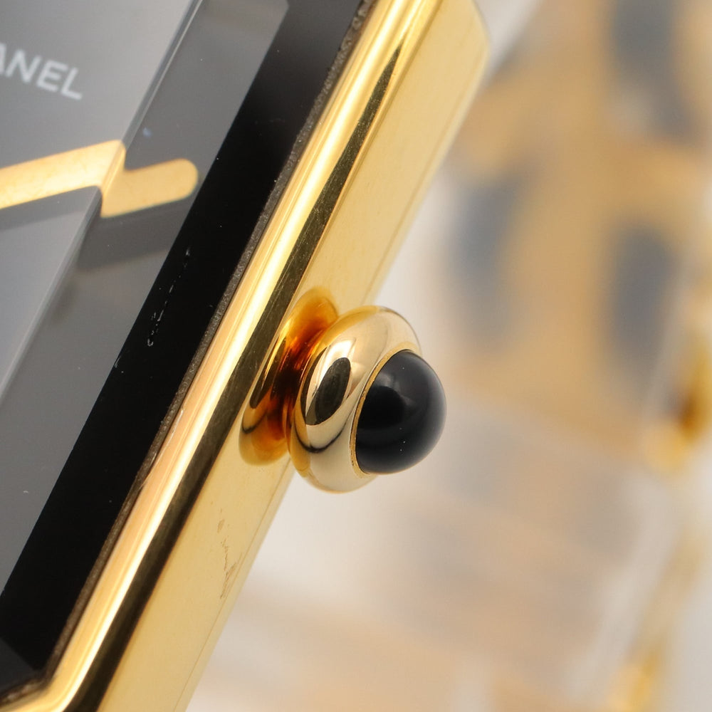 Chanel CHANEL Première S Watch, Gold Plated (GP), Leather Strap, Women's, Black, H0001 — Very Good