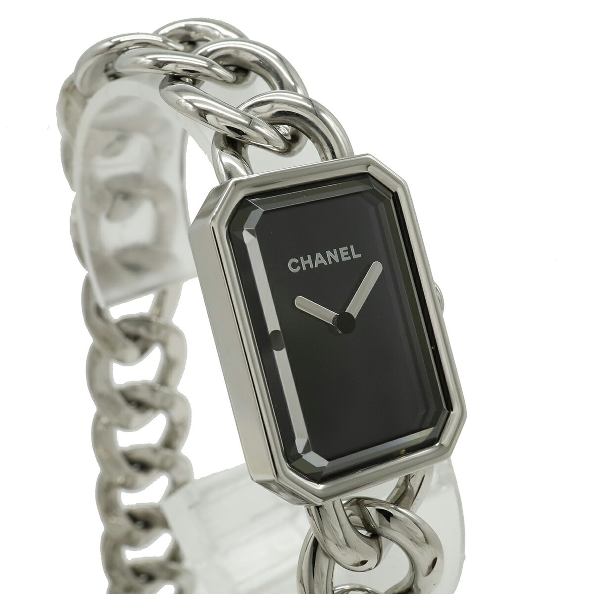 CHANEL Premiere Double Chain Black Dial Stainless Steel Women's Quartz Watch H4199 — Like New