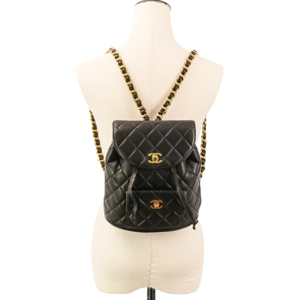 CHANEL Vintage Matelassé Lambskin Chain Shoulder Turnlock Backpack Rucksack Black Women's — Like New