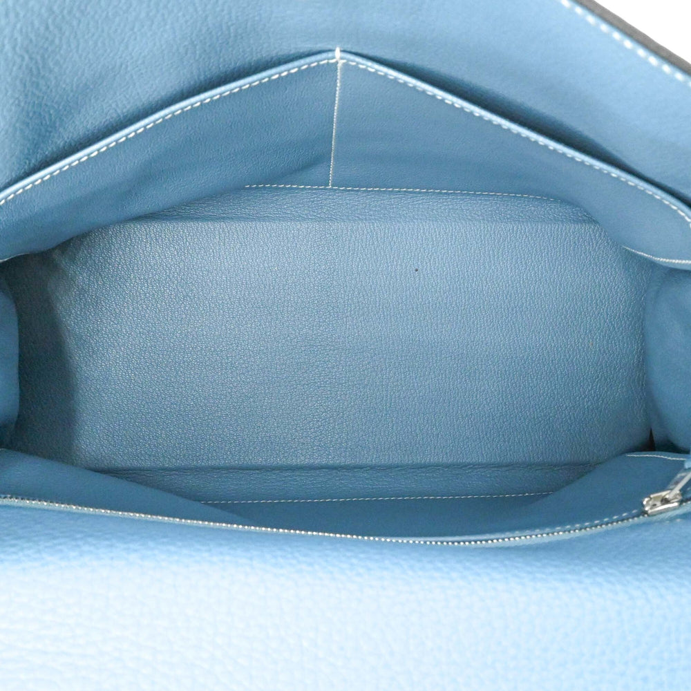 HERMES Kelly 28 Handbag Tote Bag, Taurillon Clemence Leather, Women's, Blue Jean — Like New
