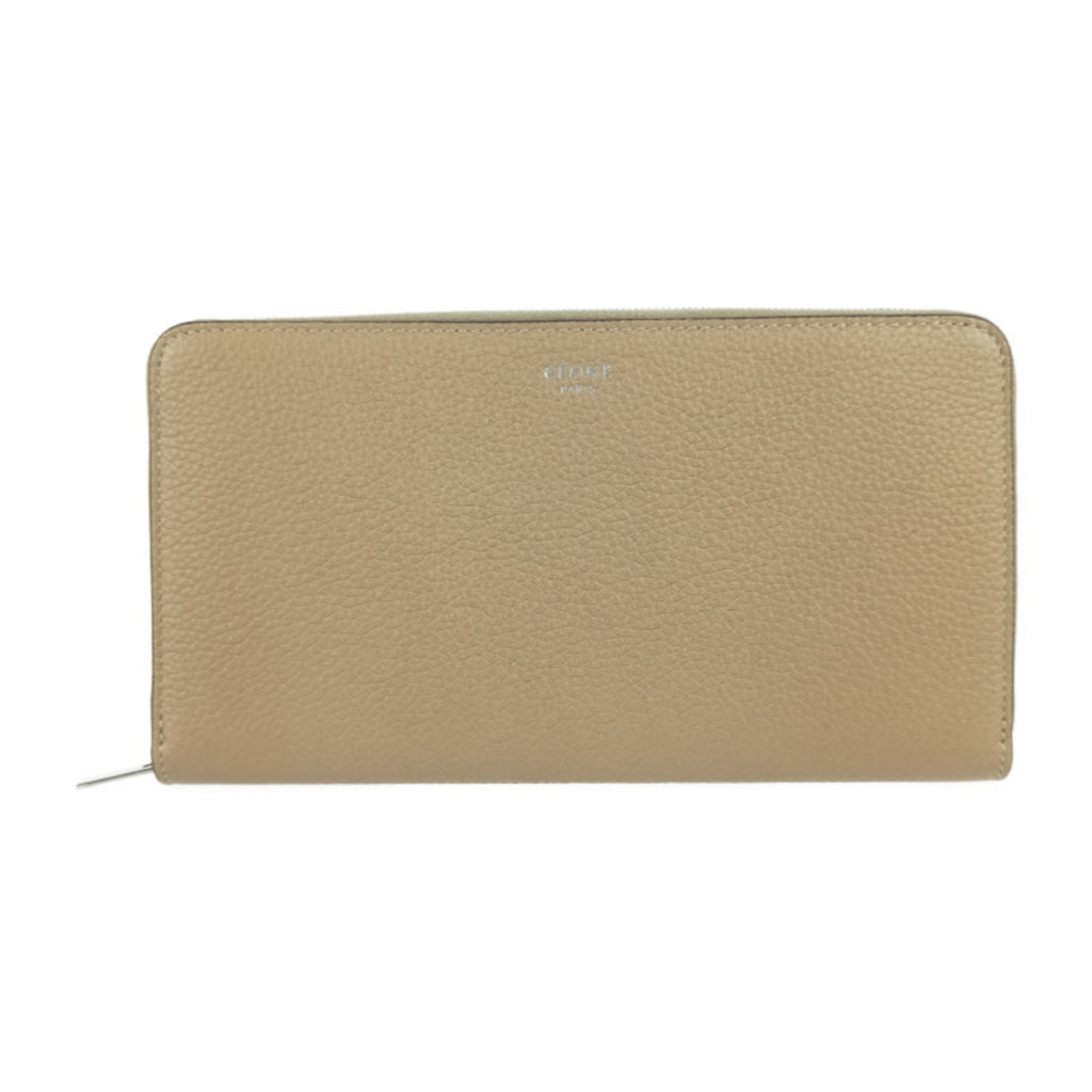 CELINE Long Wallet Large Zipped Beige Orange Red Leather Women's Bicolor Round