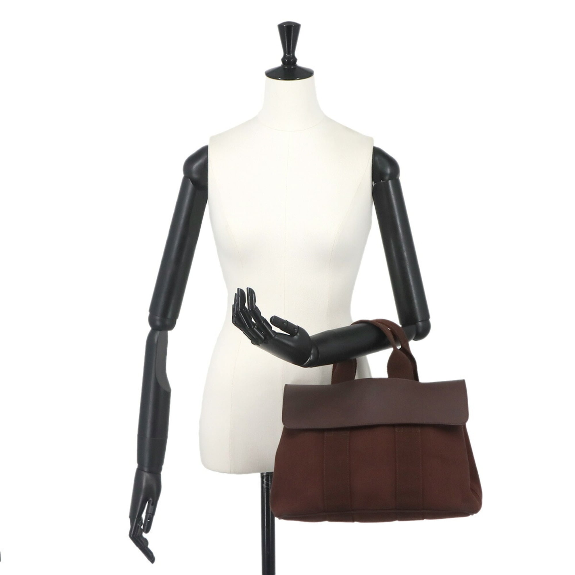 Hermes Valparaiso PM Handbag, Toile Chevron Leather, Havana, Silver Hardware — Like New