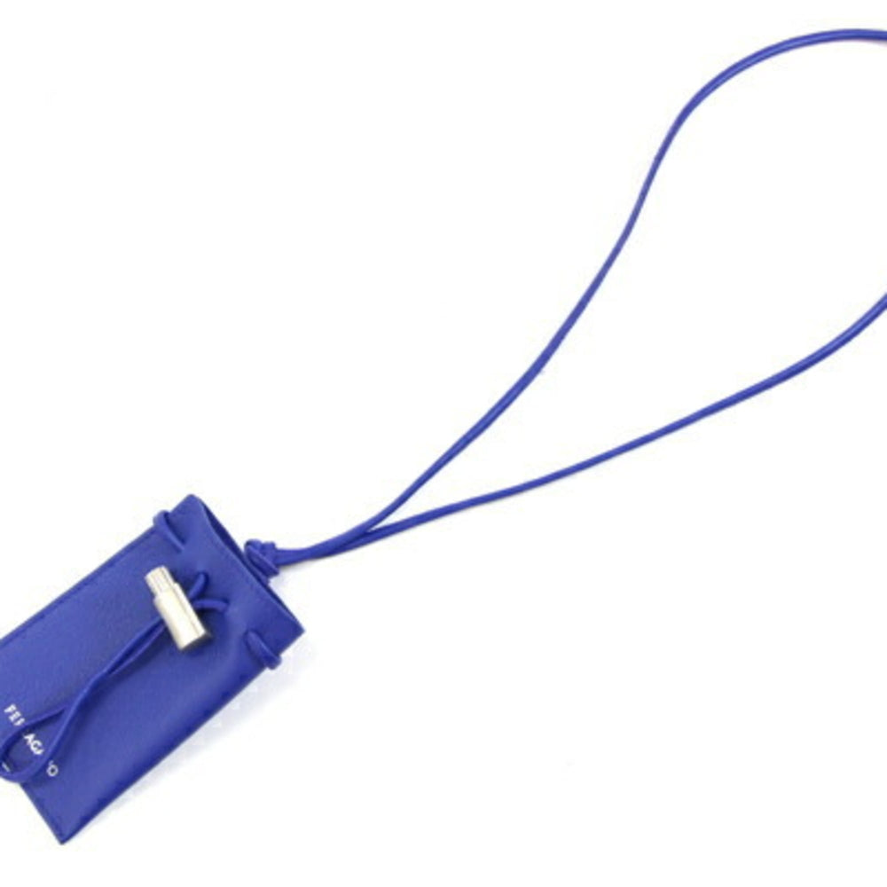 Salvatore Ferragamo neck pouch, blue leather pouch with strap, all leather, women's — Like New