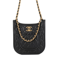 Chanel Chain Shoulder Bag, Matelassé, Coco Mark, Hobo, Lambskin, CHANEL 2-way, Black, Handbag, Women's — Like New