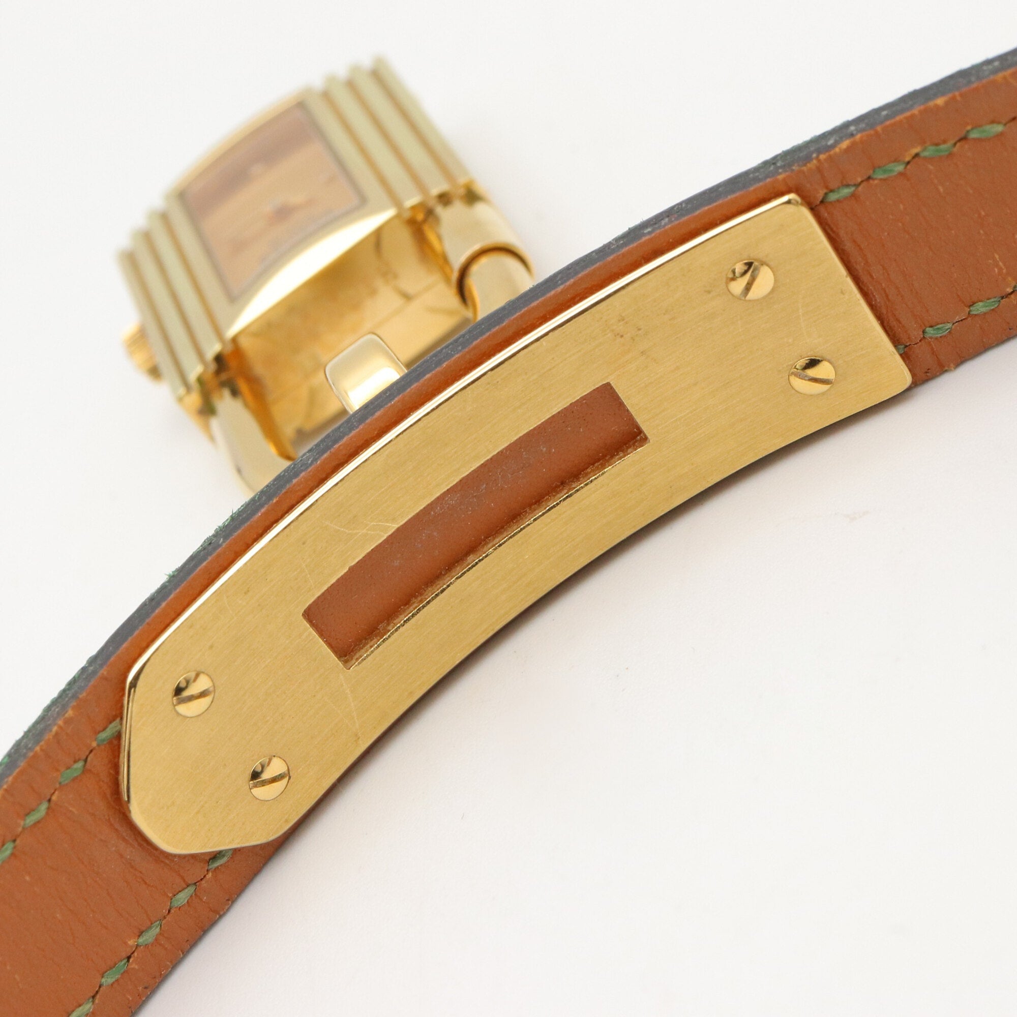 Hermes Kelly Watch, Gold Plated (GP), Leather Strap, Ladies' Champagne Color, KE1.201 — Very Good
