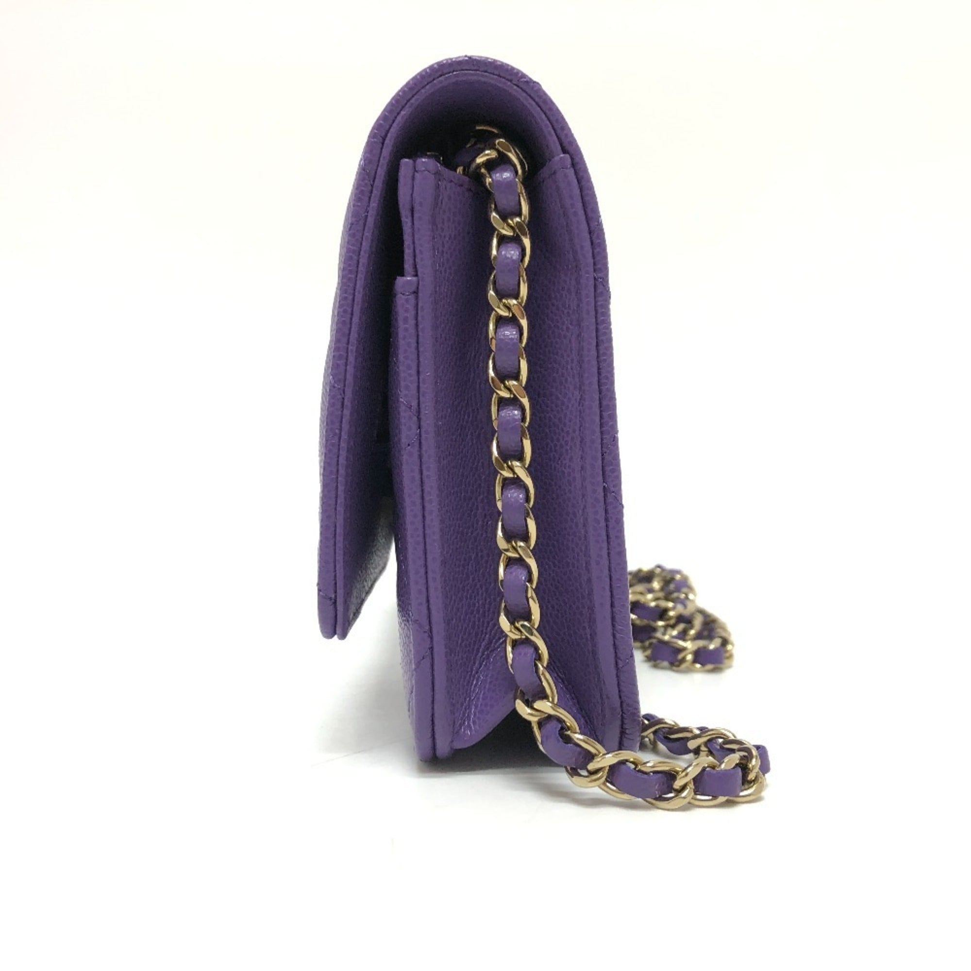 CHANEL A33814 CC Coco Mark Matelasse Chain Wallet Shoulder Bag Caviar Skin Women's Purple — New - Store Return