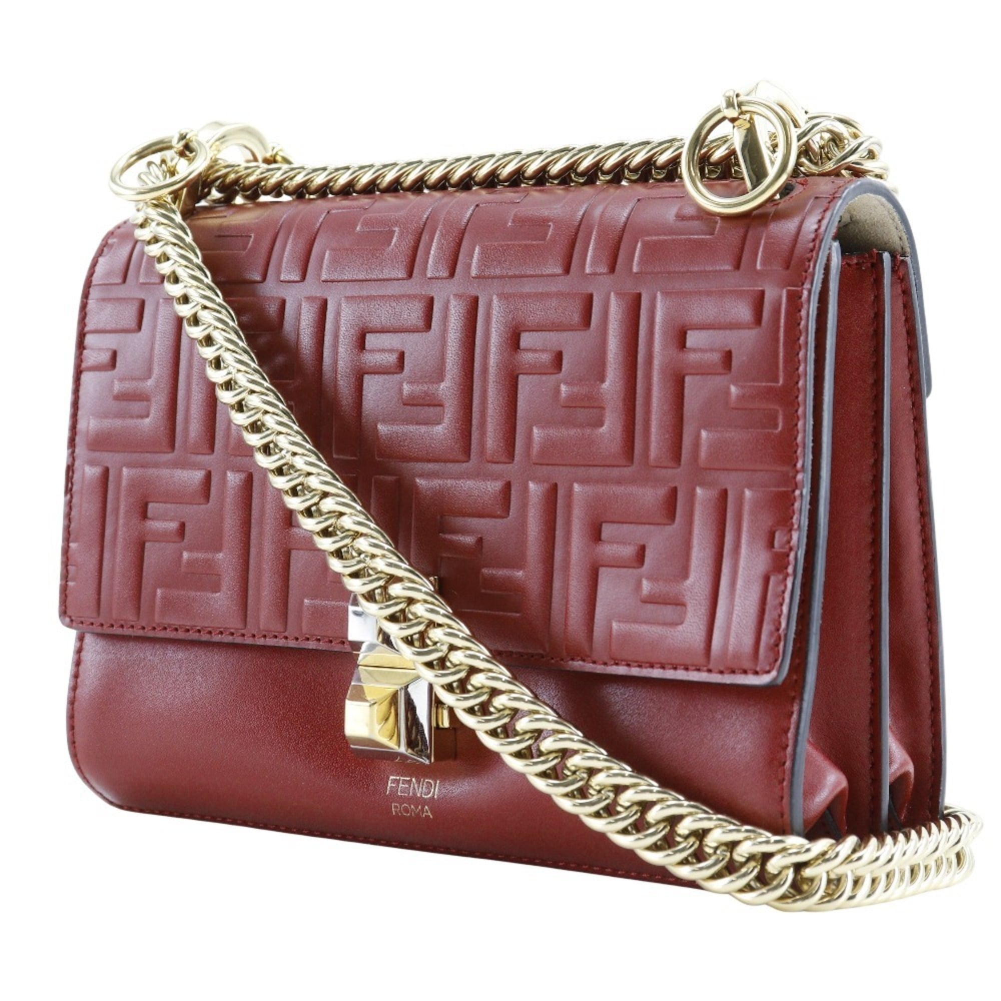 FENDI Canai Shoulder Bag 8M0381 17 Calf Red Flap Mini Women's