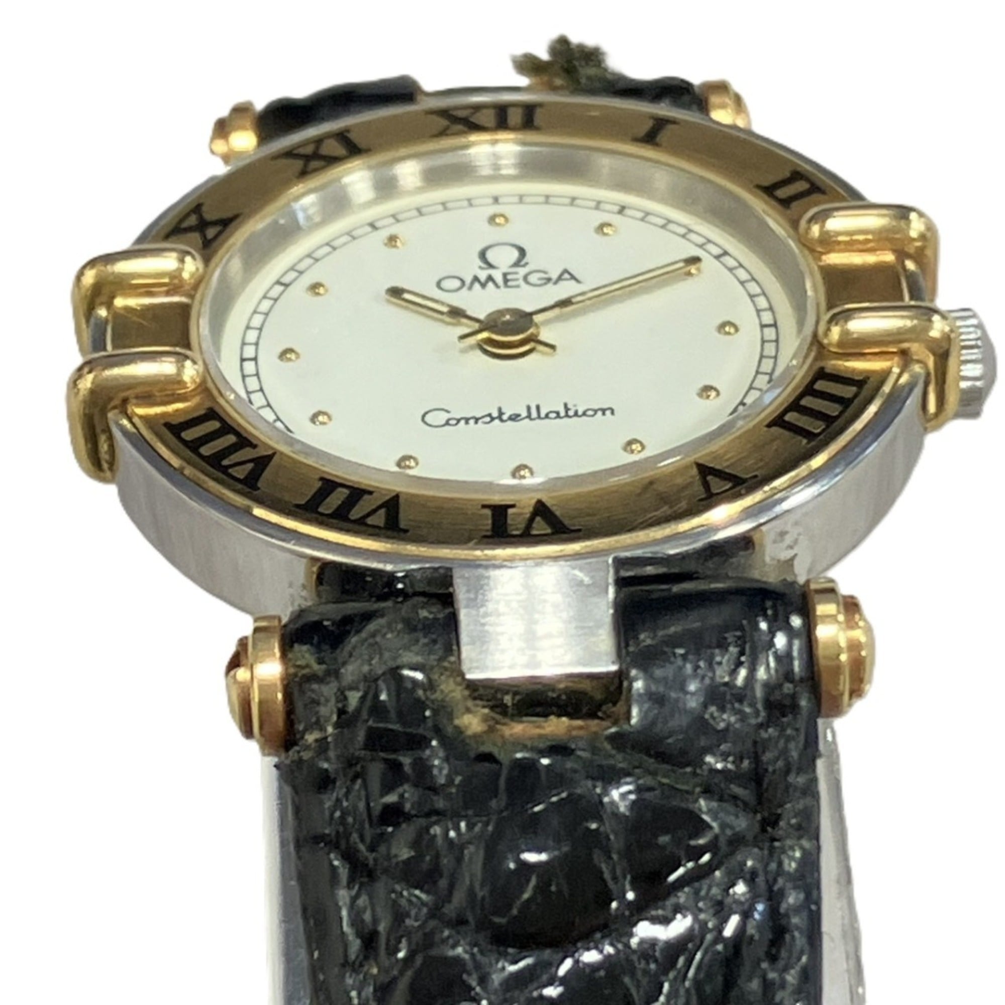 Omega Constellation Mini watch, total weight 15g, stainless steel, genuine leather strap, quartz movement, white dial, 595.1080 — Good