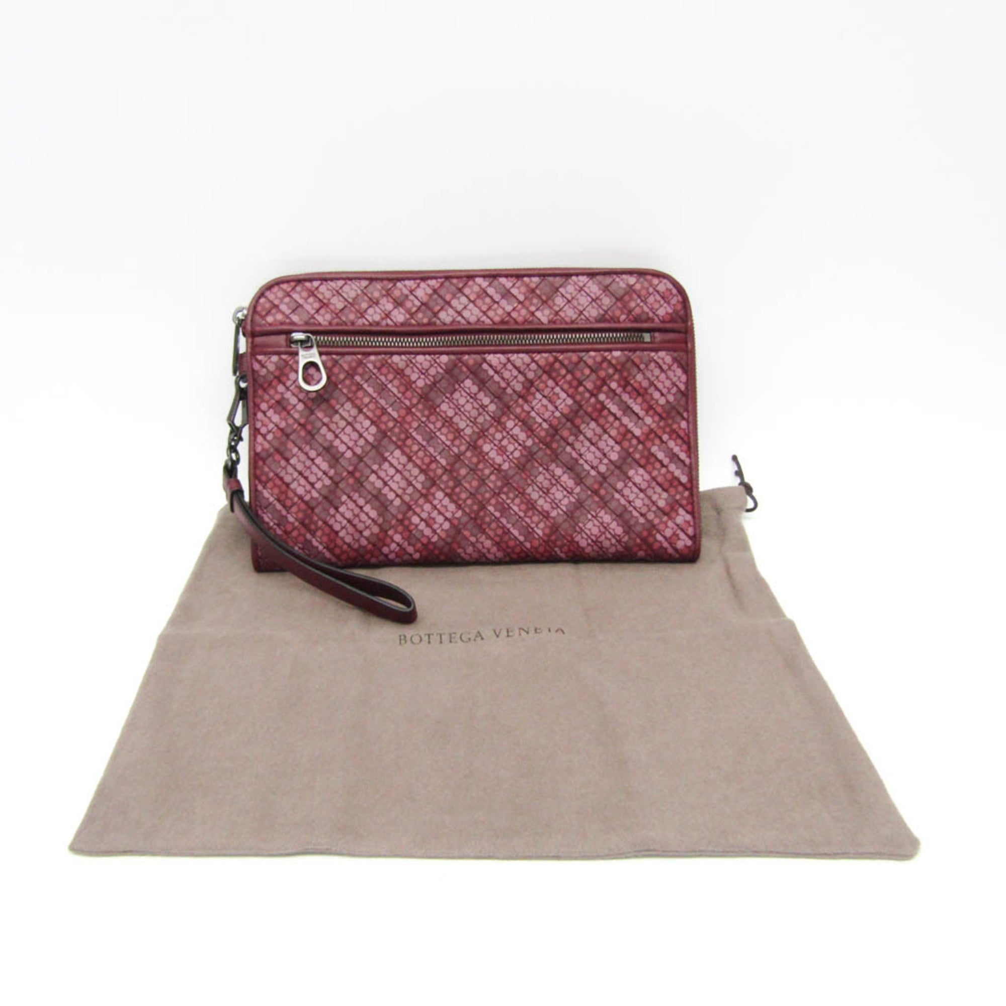 Bottega Veneta Intrecciato 493190 Men,Women Leather Clutch Bag Wine — Like New