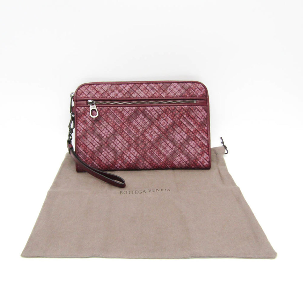 Bottega Veneta Intrecciato 493190 Men,Women Leather Clutch Bag Wine — Like New