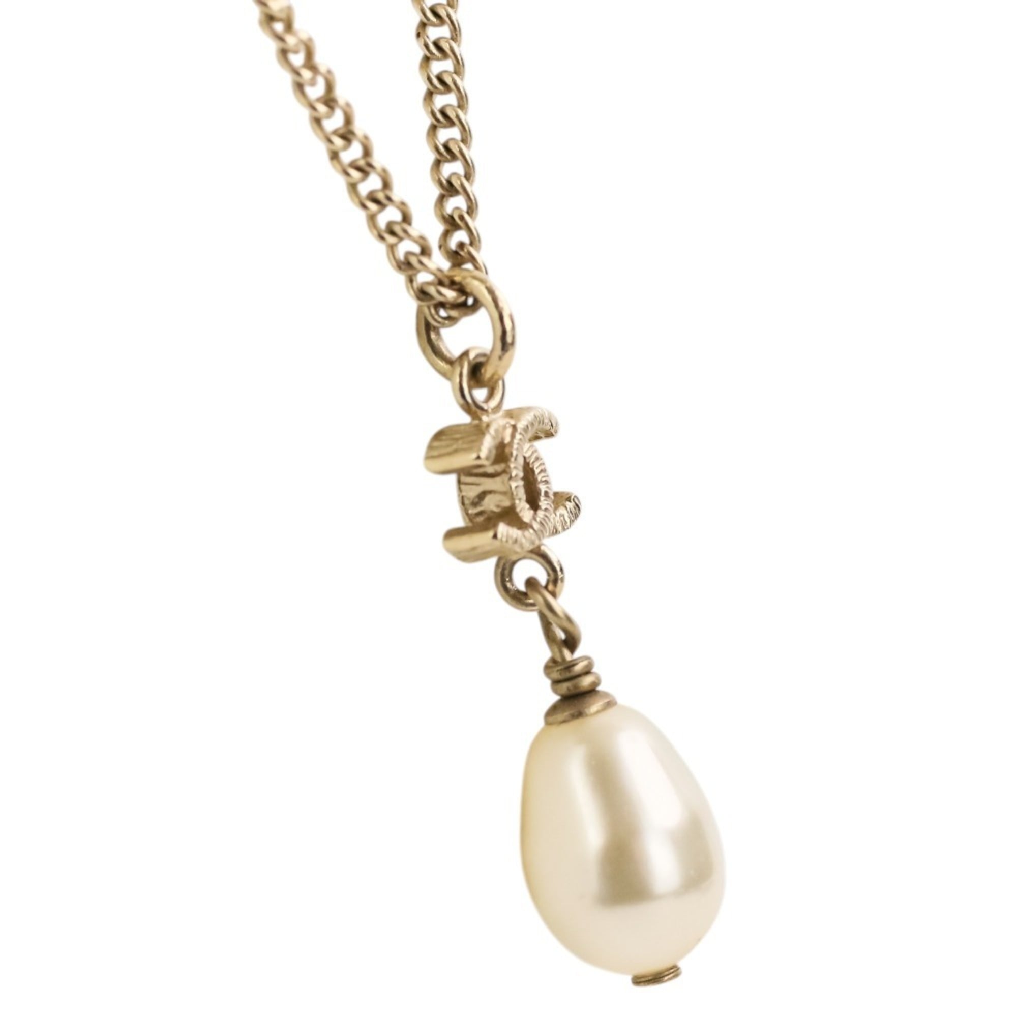 B13S CHANEL Chanel Coco Mark Pearl Chain Necklace Gold Color Women's — Like New