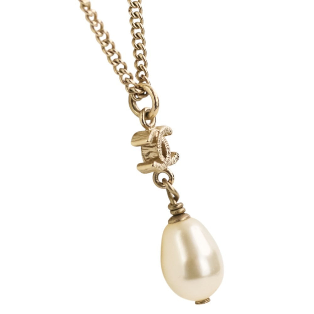 B13S CHANEL Chanel Coco Mark Pearl Chain Necklace Gold Color Women's — Like New