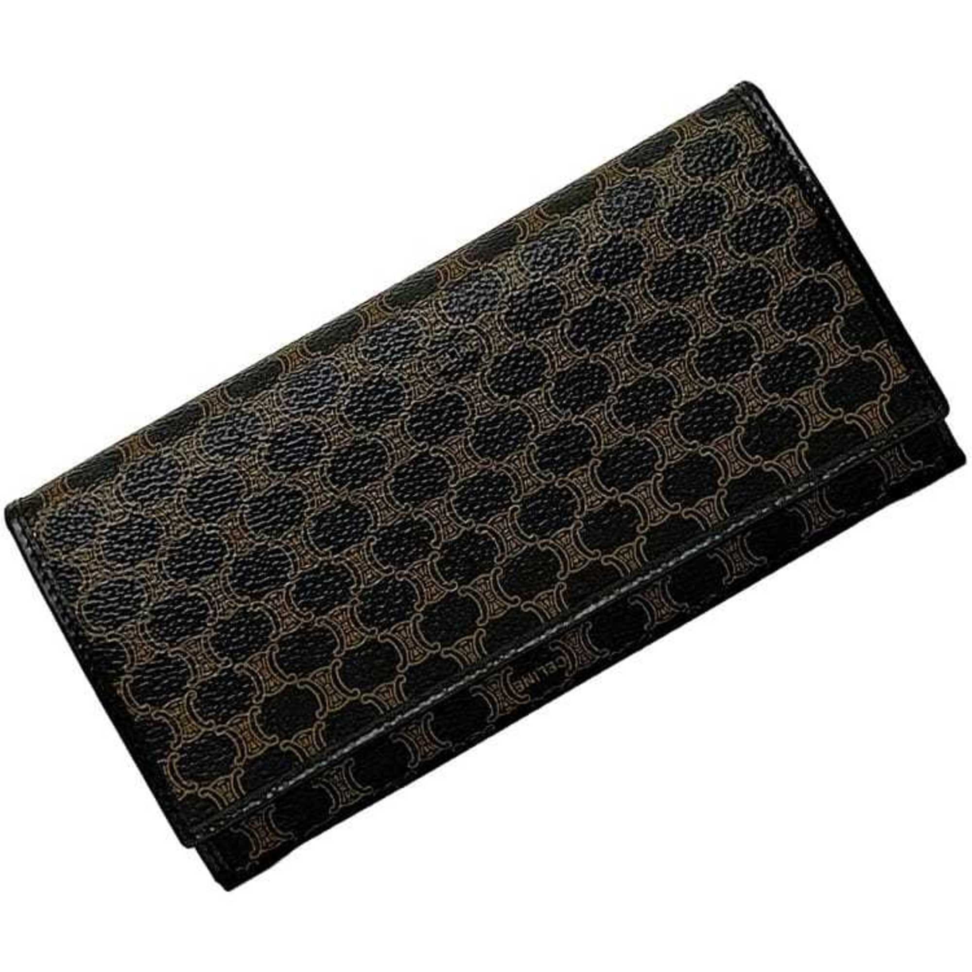 Celine Bi-fold Long Wallet f-21899 Black Brown Macadam DF 0P227 300 00 PVC Leather M/00/1 CELINE Flap with Clasp