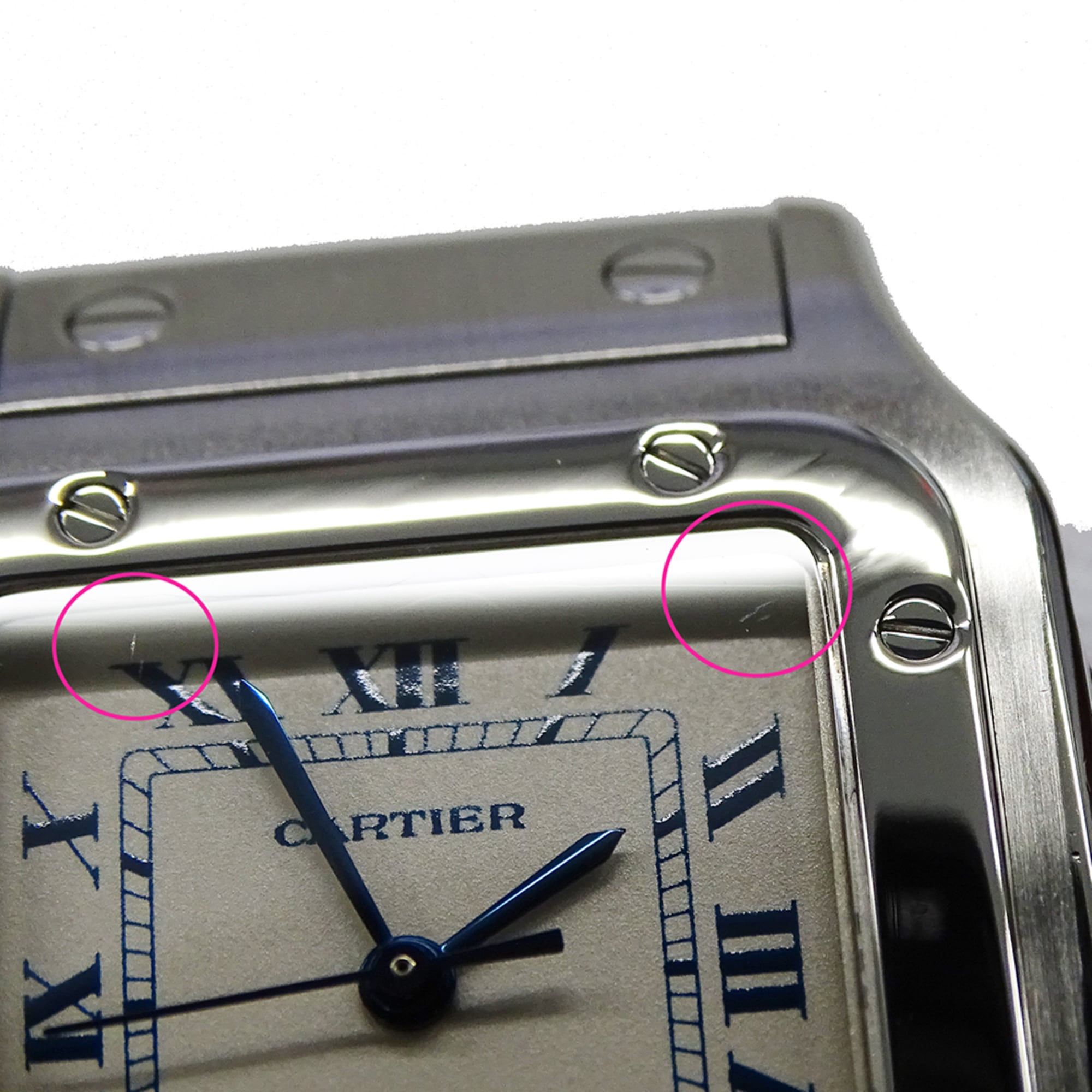 Cartier men's watch, Santos Galbee LM, date, quartz movement, stainless steel (SS), W20018D6, silver/ivory, polished — Good