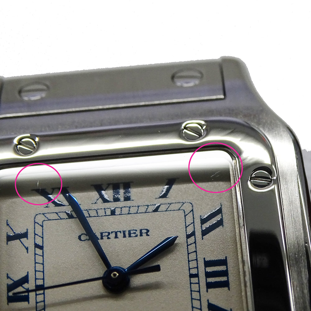 Cartier men's watch, Santos Galbee LM, date, quartz movement, stainless steel (SS), W20018D6, silver/ivory, polished — Good