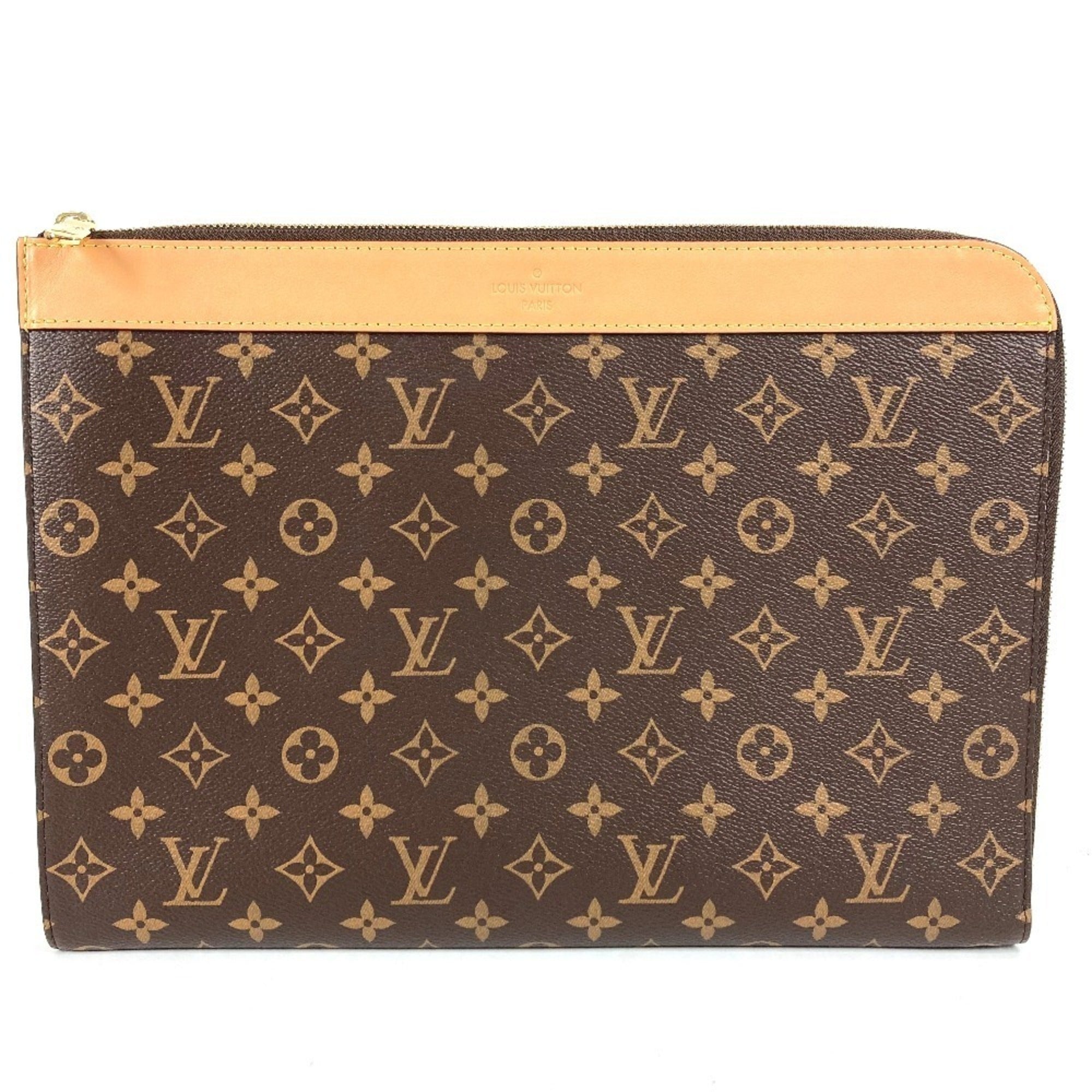 LOUIS VUITTON M82540 Monogram Pochette Jour, a clutch bag with an L-shaped zipper and canvas, suitable for men women, in brown, like new — Like New